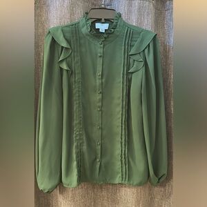CeCe Top Medium Green Long-sleeved